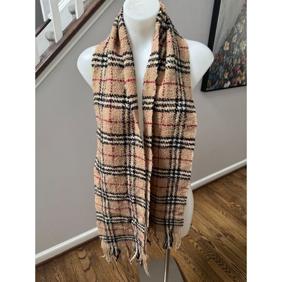Burberry London Vintage Merino Wool Blend Nova Check Skinny Fringe Classic Scarf - Picture 1 of 5